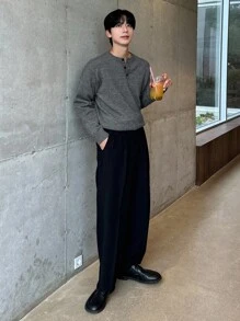 DAZY 男士半拉链圆领深灰色花卉针织毛衣，秋季 - 灰色 - 查看 6