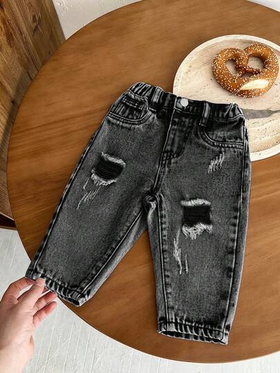 SHEIN LMoss Kids Calça skinny afunilada jeans azul para meninos