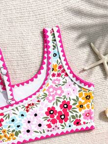 Sparklyn 女童不对称花卉荷叶边夏季比基尼套装 - 彩色 - 查看 4