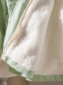 Sparklyn Tween Girl 薄荷绿色连帽白色保暖内衬腰部褶皱 2 口袋加厚外套 - 薄荷綠 - 查看 8
