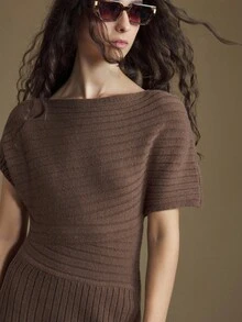Ontre Women's Elegant Coffee Brown Autumn Sweater Dress,Business Casual Knit Patchwork Asymmetric Wedding Guest Brunch Bohemian Vintage Apparel - Army Green - View 2