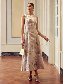 ZEYLAH Váy không tay họa tiết hoa jacquard dành cho nữ, thanh lịch - Blush Crush - Xem 6