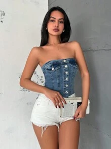 RueChic Medium Wash With Pockets Top For Summer