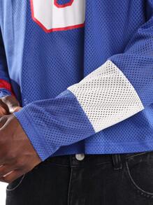 Áo thun dài tay kiểu dáng thể thao SUMWON bằng lưới, thiết kế số lớn thêu phía trước, cổ tròn, chất liệu nhẹ, phù hợp với đội tuyển đại học, phong cách đường phố thường ngày. - Màu xanh lam - Xem 5