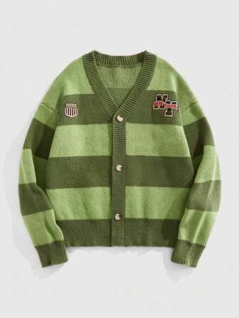 Street Life Men's Contrast Color Pattern Long Sleeve Knit Cardigan