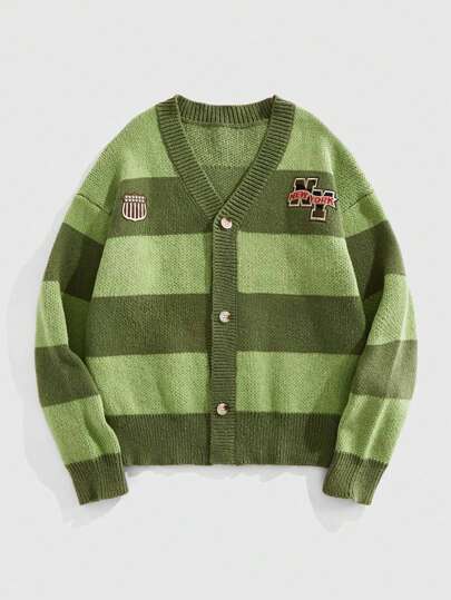 Street Life Men's Contrast Color Pattern Long Sleeve Knit Cardigan