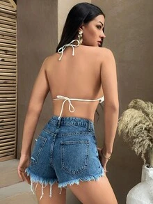 EURMUSE LOW WASIT CAUSAL WOMEN SHORT Women Summer Outfits Summer Women Outfits Women Clothing Summer Outfits - Blue - View 2