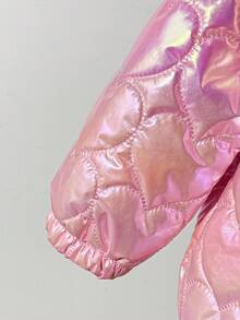 SHEIN Baby Girl Fashionable & Versatile Heart Hooded Jacket, Winter Fall - Pink - View 3