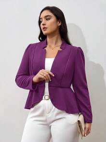 SHEIN Clasi Plus Notched Detail Ruffle Hem Blazer,Business Casual Woman,Fall Clothes For Women Autumn - Purple - View 3