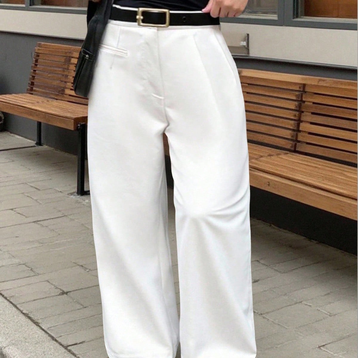 Pantaloni casual comodi e ampi con pieghe in colore unito per taglie forti 