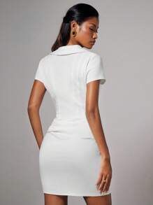 COSMINA Women's Casual Solid Color Button Mini Dress,White Dress - White - View 2