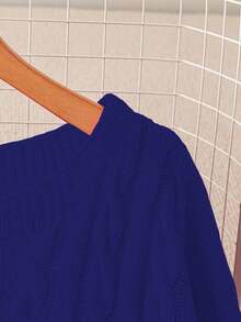 GlowEve CURVE 大码女式休闲时尚修身圆领长袖麻花针织套头衫，秋冬 - 藍色 - 查看 3