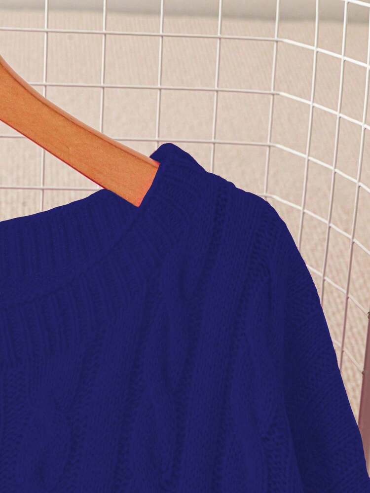 GlowEve CURVE Plus Size Women's Casual Fashionable Slimming Round Neck Long Sleeve Cable Knit Pullover Sweater, Autumn/Winter Fall Cloth For Women - Blue - View 3