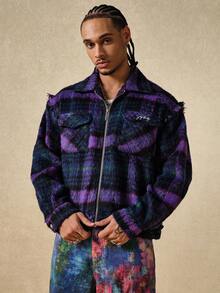ROMWE MEN Prep Men's Fashionable Commuter Plaid Overcoat , Fall Winter - Blue - View 1