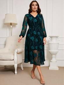 Flouryn Vestido elegante con cuello en V y abertura, bajo acampanado, adecuado para uso diario, tallas grandes