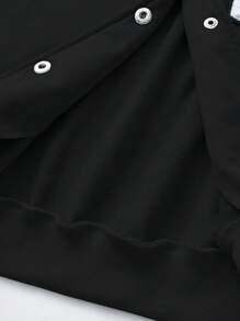 Tween Girl Letter Patched Striped Trim Drop Shoulder Varsity Jacket - Black and White - View 12