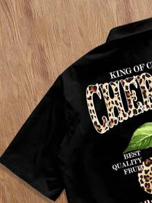 Claim Dot Men's Slogan, Leopard & Cherry Print Short Sleeve Casual Shirt - Black - View 5