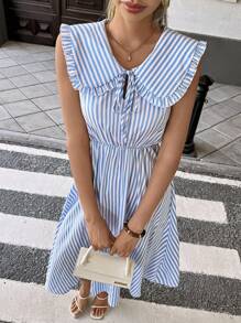 Pariaura Französisches, lässig elegantes, gestreiftes Matrosenkleid mit Stehkragen und figurbetonter Passform für Damen