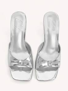 CUCCOO CHICEST Glänsande strassutsmyckade fyrkantiga tåpumps med stilettklack, sexiga romantiska eleganta svarta slip-on-sandaler i lackskinn, lämpliga för vår-/sommardejter, eftermiddagste, fester - Silver - Visa 10