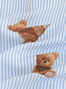 Cozy Pixies 2件套男童卡通熊图案翻领短袖开衫和松紧腰短裤套装 - 霧霾藍 - 查看 6