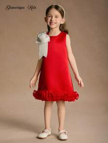 Glamorique Kids Young Girls Flower Bridesmaid Dress, Christmas,Wedding, Flower Girl,Big Bow,Party Performance,Suitable For Formal Occasions, Stage, Piano Performance,Christmas Dress