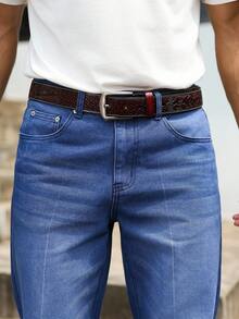 Manfinity Homme Jeans de pierna recta de mezclilla azul lavada de estilo casual para primavera/verano - Azul lavado medio - Ver 4