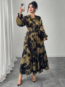 Modelyn Plus Size Shiny Long Sleeve Dress Fall Cloth For Women - Multicolor - View 8