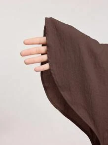 Veilorie 2 件套：女士休闲优雅撞色蕾丝纽扣衬衫和裤子 - 咖啡棕 - 查看 8