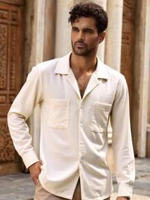 Manfinity VCAY Men's Casual Slim Fit Long Sleeve Woven Shirt, Suitable For Everyday Wear, Fall - Apricot - View 3