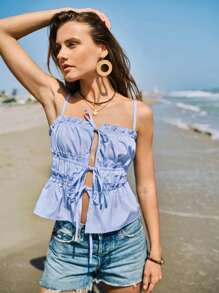 Maija Regata Casual Feminina de Cor Sólida com Alça para o Verão - Azul bebê - Visão 2