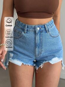 EURMUSE Mini High Waist Distressed Side Slit Summer Denim Short Women Summer Clothing Woman S Summer Clothes Women S Bottoms Women Short Set - Light Wash - View 1