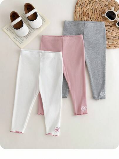 3pcs/Set Casual Knitting Baby Girl Solid Color Elastic Waist Pants Sets