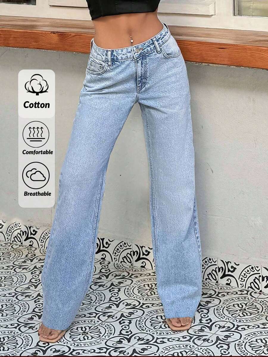 EURMUSE STRAIGHT FIT BOTTOM DETAIL LIGHT WASH JEAN - Light Wash - View 1