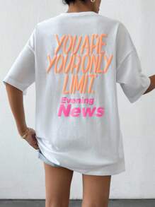 EURMUSE 女士 100% 纯棉标语图案宽松 T 恤