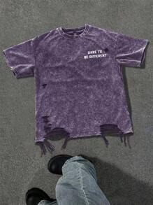 Manfinity EMRG Casual Summer Loose Fit Round Neck Short Sleeve T-Shirt For Men, Suitable For Daily Wear, 2000s Style - Purple - View 3