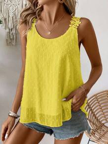 EMERY ROSE Women's Vacation Shoulder Applique Design Loose Fit Tank Top - Yellow - View 3