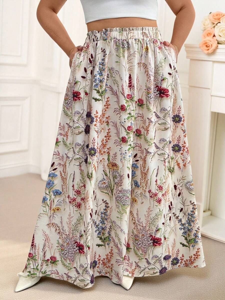 Reflora 大码花卉印花 A 字裙，适合夏季 - 彩色 - 查看 1