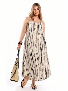 Solavibe Vestido casual de verano sin mangas con estampado de árbol para tallas grandes - Multicolor - Ver 1