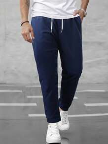 Manfinity Homme 男士秋季直筒裤，带口袋 - 藏蓝色 - 查看 4