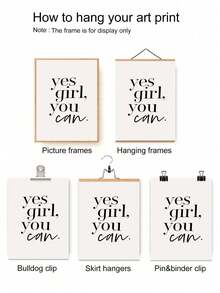 1 件无框帆布艺术现代女性赋权墙饰是的女孩你可以励志名言印刷品适合少女房间宿舍办公室书房毕业礼物 - 黑與白 - 查看 7