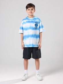 SUMWON Studios Los Angeles T-Shirt California Streetwear Tie Dye Pattern Summer Holiday Casual Tee Youth Urban Fashion Globe Logo Design - Blue - View 2