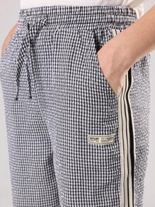 SUMWON Classic Pull On Gingham Check Pants With Side Stripe Details Elastic Waistband Tween Boys Everyday Casual Wear All Season Comfort School Wear - Black - View 7