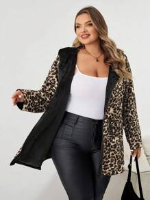 SHEIN CURVE+ معطف نسائي بحجم كبير ذو لون أحادي بسيط وكاجوال، طباعة نمر بحجم كبير، طباعة حيوانات بحجم كبير، معطف نمر بحجم كبير، معطف طباعة حيوانات بحجم كبير، معاطف بحجم كبير للنساء، ملابس خريف، شتاء، CURVE PLUS - متعدد الألوان - مشاهدة 5