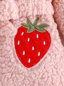 Cozy Pixies Baby Girl Thickened Knitted Strawberry Pattern Hooded Long Sleeve Tie-Waist Robe Fall Winter - Pink - View 5