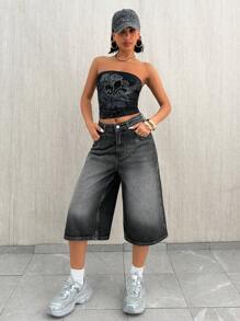 EURMUSE QUẦN SOOC DENIM CỔ ĐIỂN Y2K CỰC MÁT CHO NỮ - Rửa tối - Xem 4