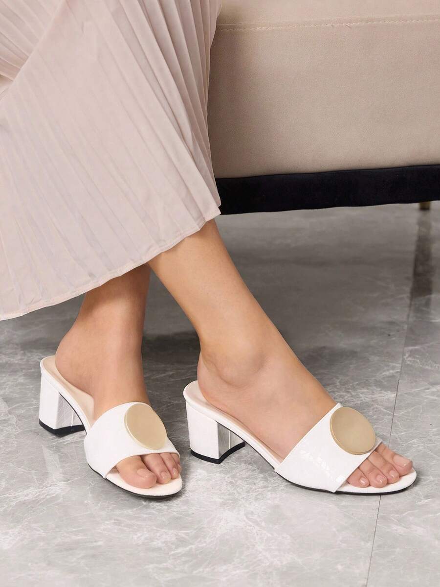 Sleekvia Middle Eastern Style Versatile Peep Toe Chunky Heel Sandals, Commuter & Vacation Chic Roman High Heels For Women - White - View 1