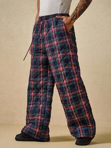 ROMWE MEN Street Life Men's Fashion Quilted Plaid Pants, Winter, For Fall
