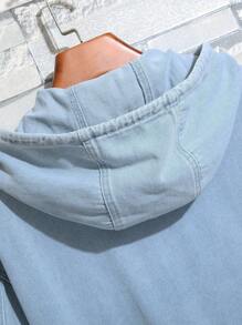 Manfinity Homme 男士宽松街头风格牛仔连帽夹克 - 淺色水洗藍 - 查看 6