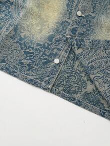 ROMWE MEN Street Life Men's Cashew Print Long Sleeve Single-Breasted Denim Jacket , Fall - Black - View 5