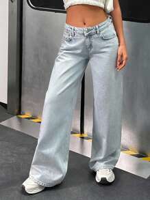 EURMUSE WOMEN HIGH WAIST WIDE LEG JEANS - Light Wash - View 3